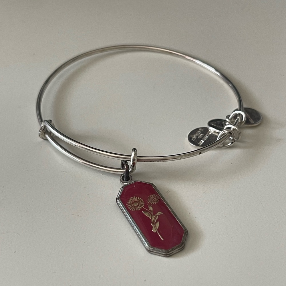 Alex and Ani Medieval Blessing Marigold Charm Bangle Bracelet Silver